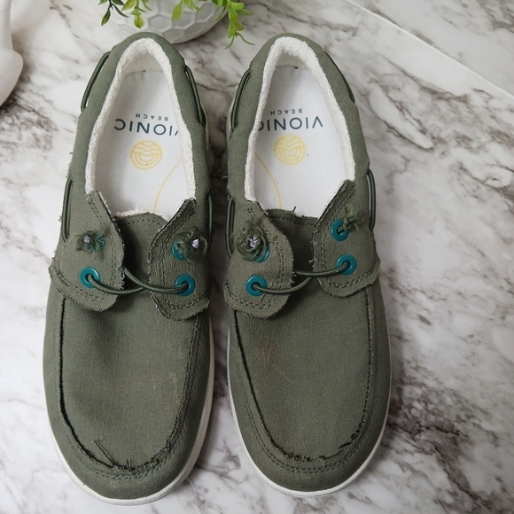 VIONIC Beach Mens 8 army green Skipper Slip-On Casual Comfort Shoes canvas - Picture 2 of 8